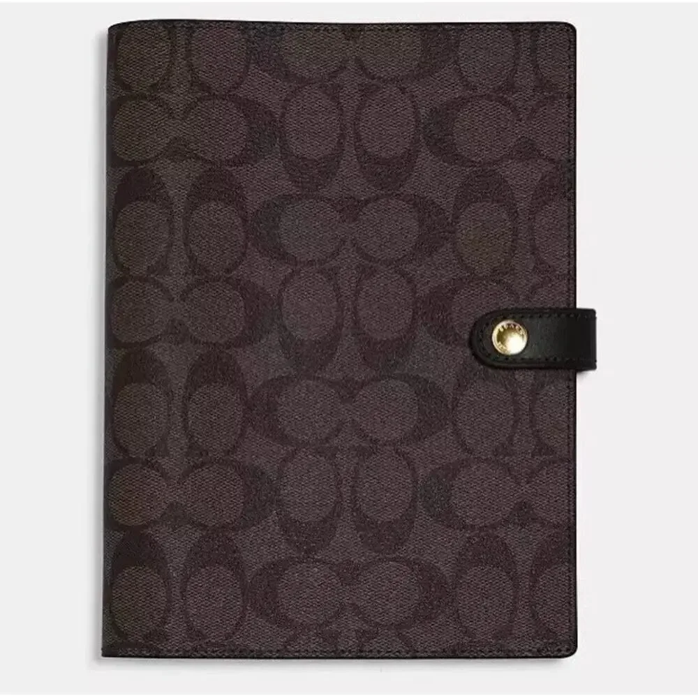 NWT Coach Snap Notebook cz198 Walnut Black Signature Canvas/Smooth leather